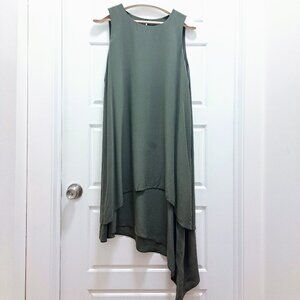 Eileen Fisher Green Asymmetrical Layered Silk Dress Size L